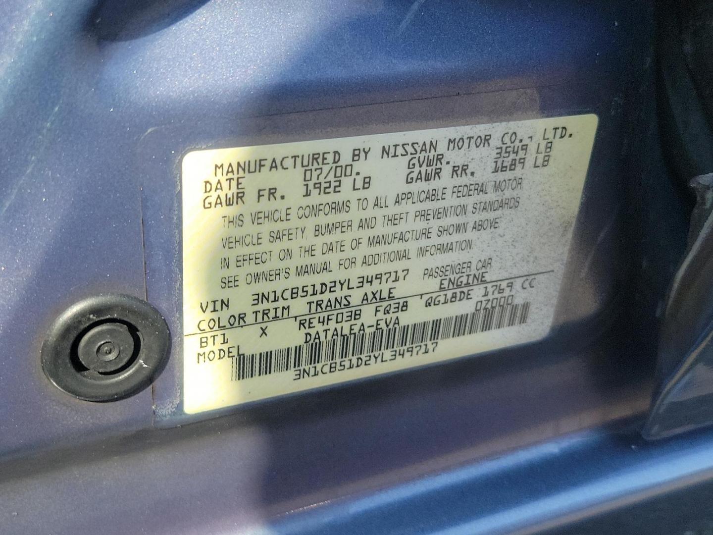 2000 Deja Blue Metallic - BT1 /Stone - X Nissan Sentra GXE (3N1CB51D2YL) with an 1.8L DOHC 16-valve 4-cyl engine engine, located at 50 Eastern Blvd., Essex, MD, 21221, (410) 686-3444, 39.304367, -76.484947 - Introducing the 2000 Nissan Sentra, a blend of performance, functionality, and style. This compact sedan, a standout in its class, boasts a stunning blue exterior that adds a pop of colour to its well-crafted aesthetic. The Sentra is equipped with advanced Japanese engineering known for reliability - Photo#21