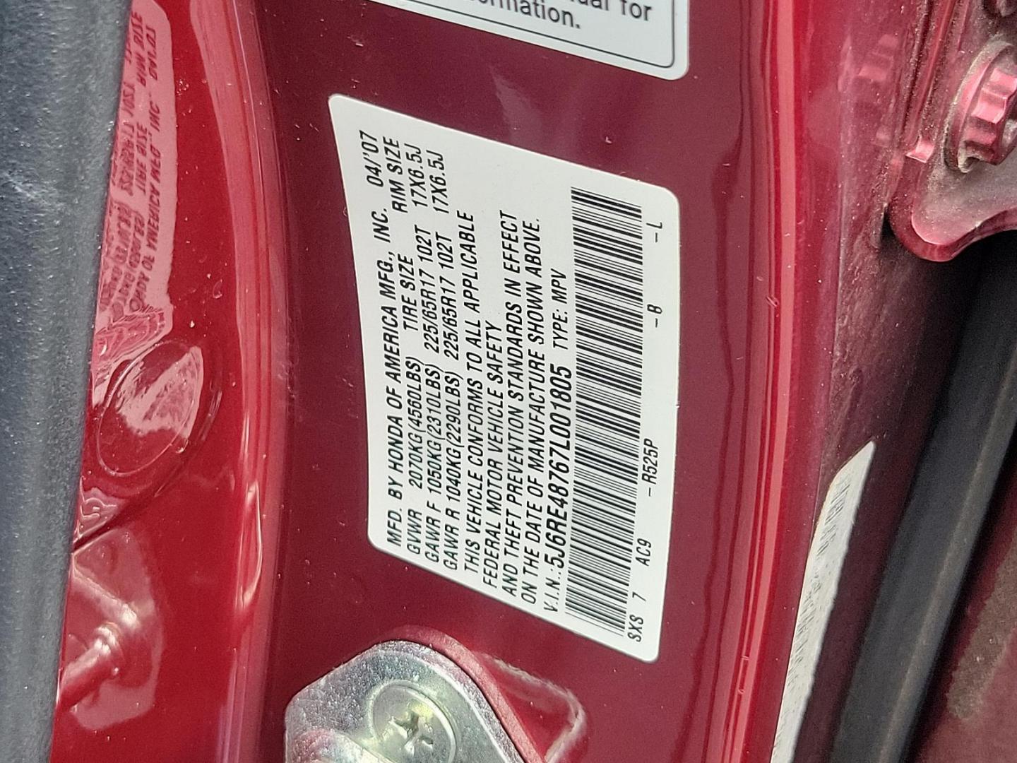 2007 Tango Red Pearl - RE /Gray - GR Honda CR-V EX-L (5J6RE48767L) with an 2.4L DOHC MPFI 16-valve i-VTEC I4 engine engine, located at 50 Eastern Blvd., Essex, MD, 21221, (410) 686-3444, 39.304367, -76.484947 - Discover the potential in this 2007 Honda CR-V EX-L. Embrace the robust performance and sleek design of this 4WD 5-dr EX-L coated with a fiery red exterior that turns heads every time you're on the road. At the heart of this stylish vehicle beats a powerful 2.4L DOHC MPFI 16-valve i-VTEC I4 engine, - Photo#21