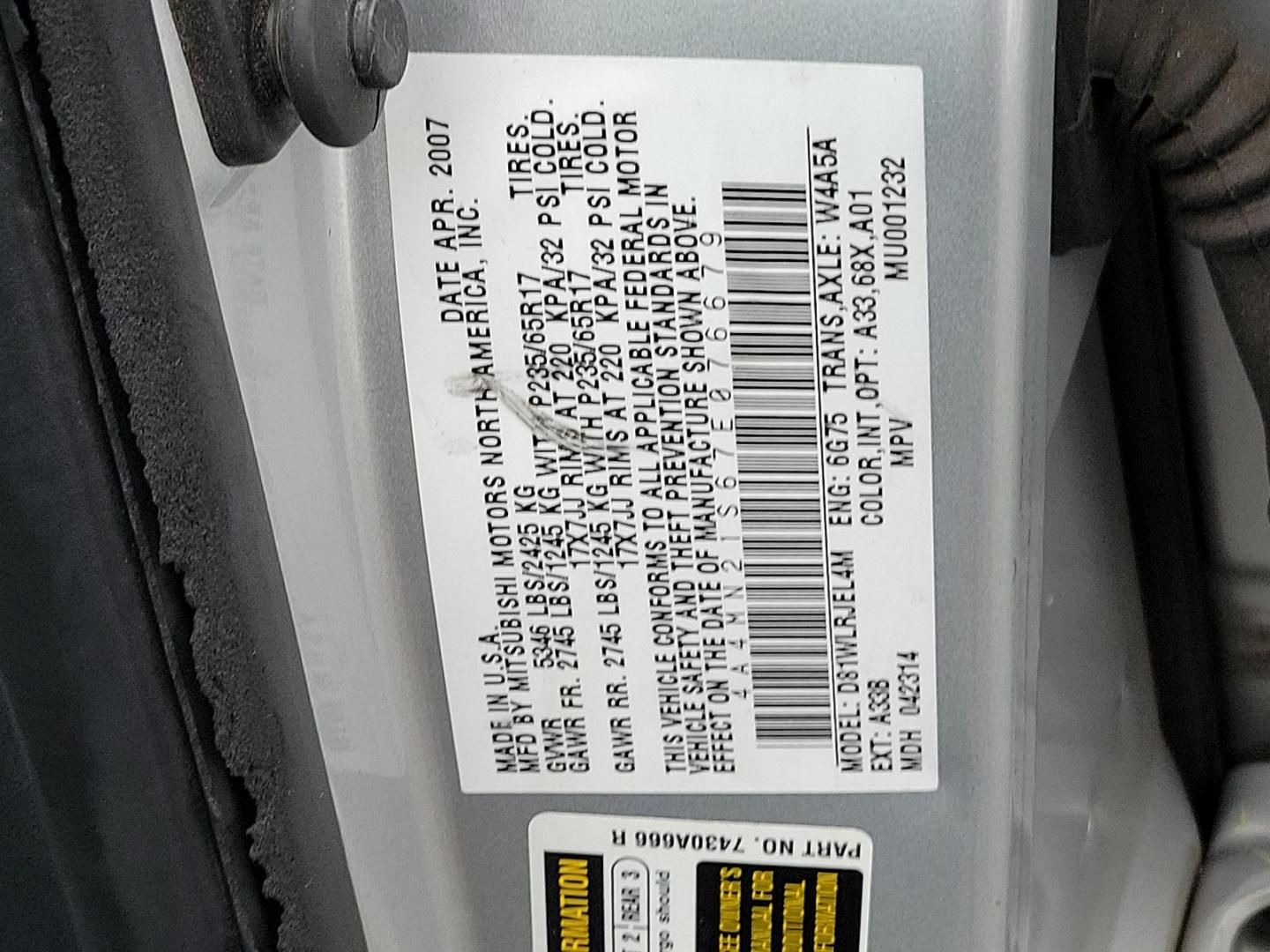 2007 Liquid Silver Metallic - A33 /Black - X Mitsubishi Endeavor LS (4A4MN21S67E) with an 3.8L SOHC SMPI 24-valve V6 engine engine, located at 50 Eastern Blvd., Essex, MD, 21221, (410) 686-3444, 39.304367, -76.484947 - Discover the perfect balance of power and reliability with this 2007 Mitsubishi Endeavor LS. Sculpted in an appealing silver exterior, this all-wheel-drive 4-door SUV is powered by a robust 3.8L SOHC SMPI 24-valve V6 engine that delivers captivating performance. This Mitsubishi Endeavor LS is renown - Photo#21