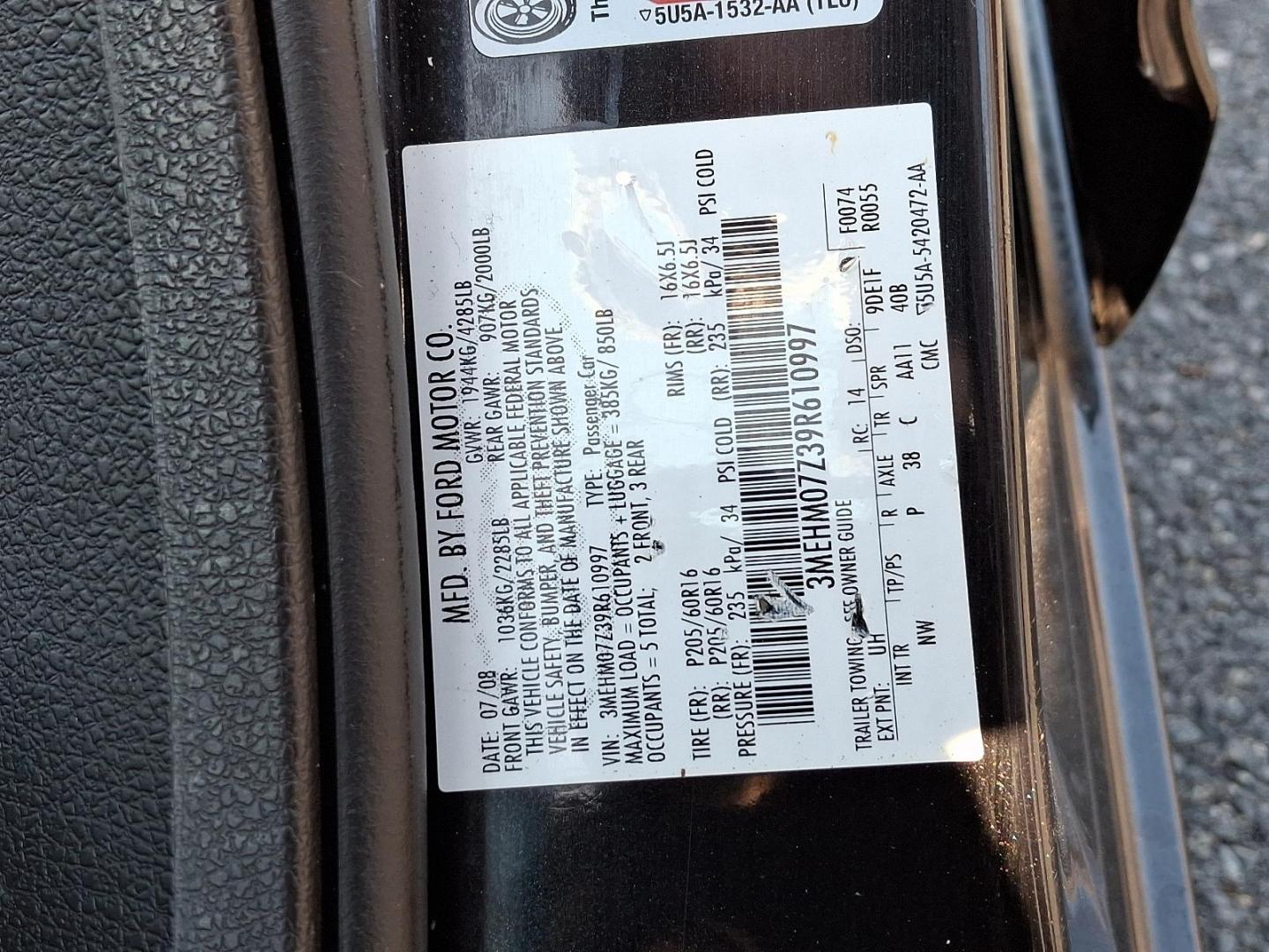 2009 Black Mercury Milan I-4 (3MEHM07Z39R) with an 2.3L 4 Cylinder Sequential-Port F.I. engine, Automatic transmission, located at 50 Eastern Blvd., Essex, MD, 21221, (410) 686-3444, 39.304367, -76.484947 - Photo#27