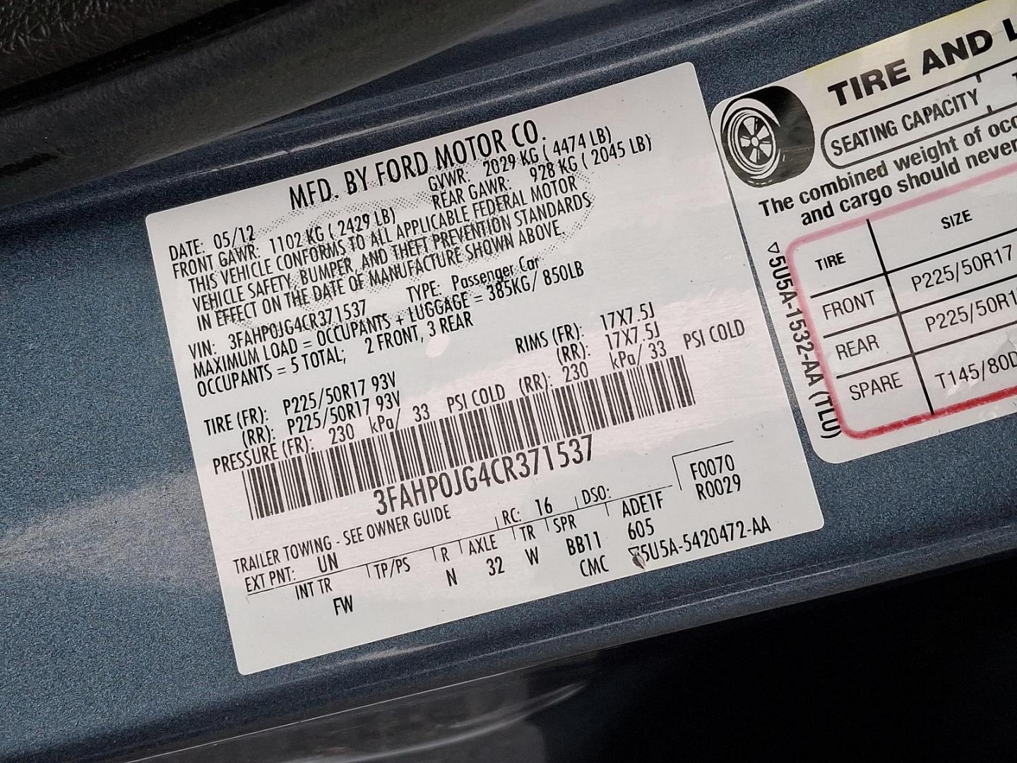 2012 Steel Blue Metallic - UN /Charcoal Black - FW Ford Fusion SEL (3FAHP0JG4CR) with an 3.0L 24V V6 DURATEC FLEX FUEL ENGINE engine, located at 50 Eastern Blvd., Essex, MD, 21221, (410) 686-3444, 39.304367, -76.484947 - Introducing the 2012 Ford Fusion SEL, a stylish and reliable sedan that combines performance with practicality. This elegant blue 4-door vehicle is powered by a robust 3.0L 24V V6 Duratec flex-fuel engine, delivering both power and efficiency for your daily commutes and weekend getaways. The Fusio - Photo#25