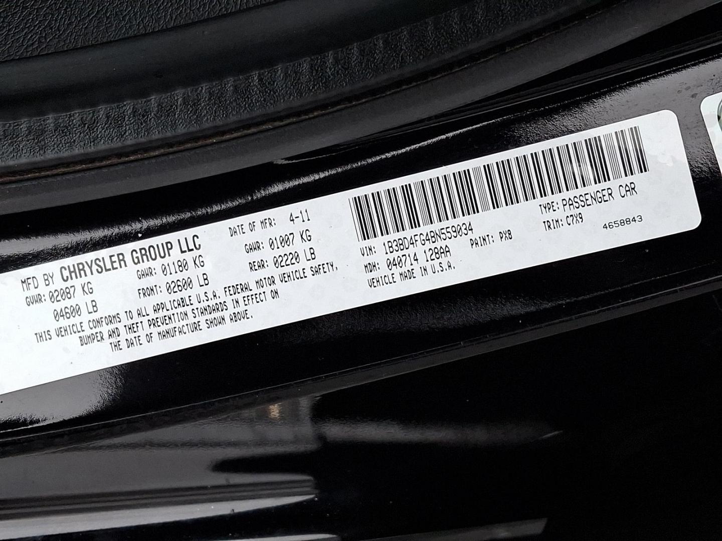 2011 Black - PX8 /Black Interior - C7X9 Dodge Avenger Express (1B3BD4FG4BN) with an 3.6L VVT FLEX-FUEL 24-VALVE V6 ENGINE engine, located at 50 Eastern Blvd., Essex, MD, 21221, (410) 686-3444, 39.304367, -76.484947 - Introducing the 2011 Dodge Avenger, a striking sedan that combines style, performance, and comfort. With its bold black exterior, the Avenger commands attention on the road while offering a dynamic driving experience. This vehicle boasts a powerful 2.4L 4-cylinder engine, ensuring a responsive perfo - Photo#22